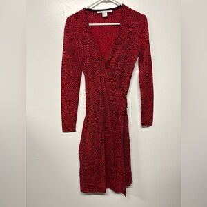 Diane Von Furstenberg Wool Wrap Red Black Dress Size Small